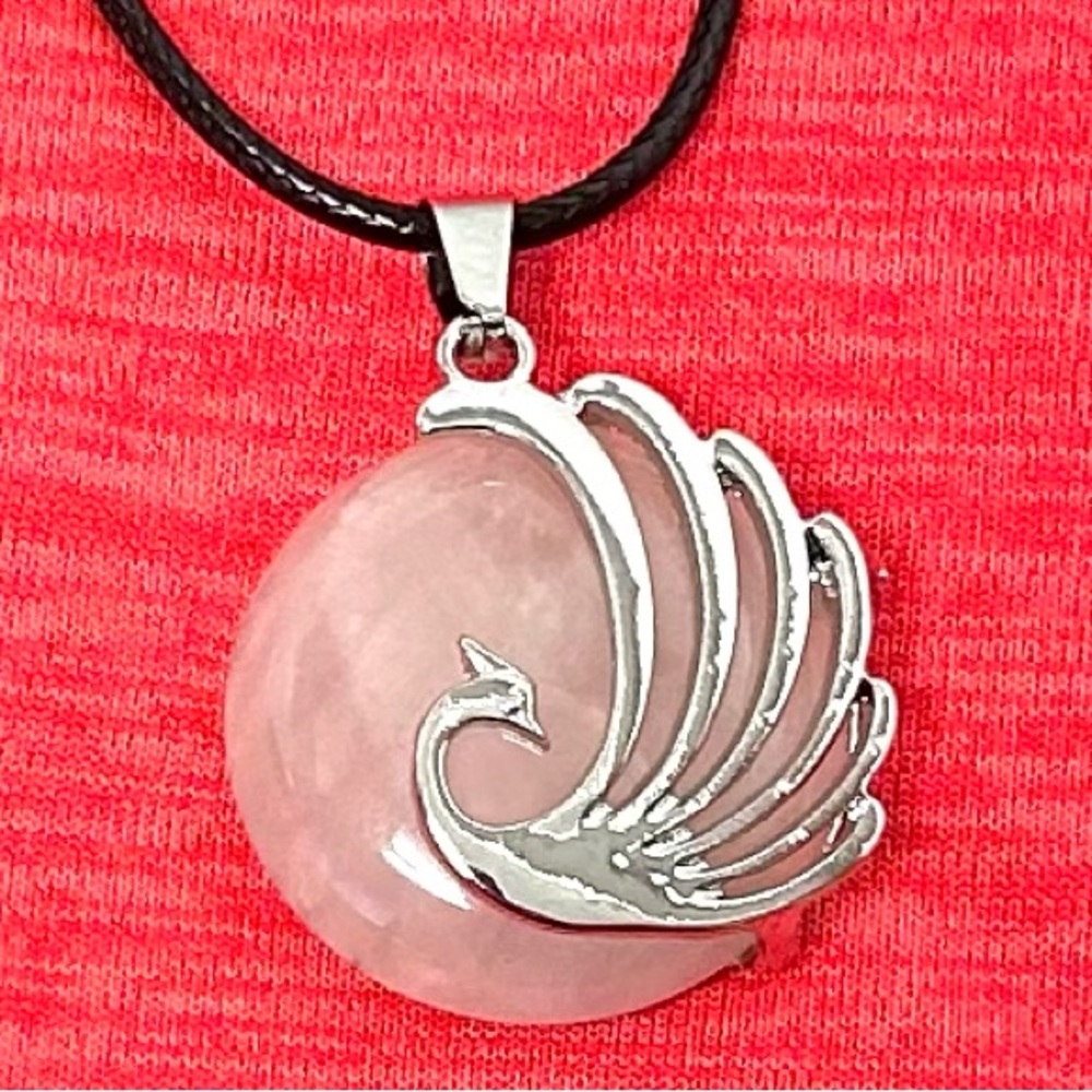Peacock Rose Quartz Natural Stone Pendant Necklace Gemstone Pendant
